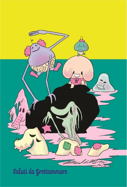 'Saluti da Grottammare' 2019, cartolina disegnata da Maicol&Mirco