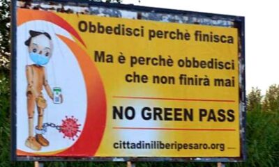 manifesti anti Green Pass Pesaro